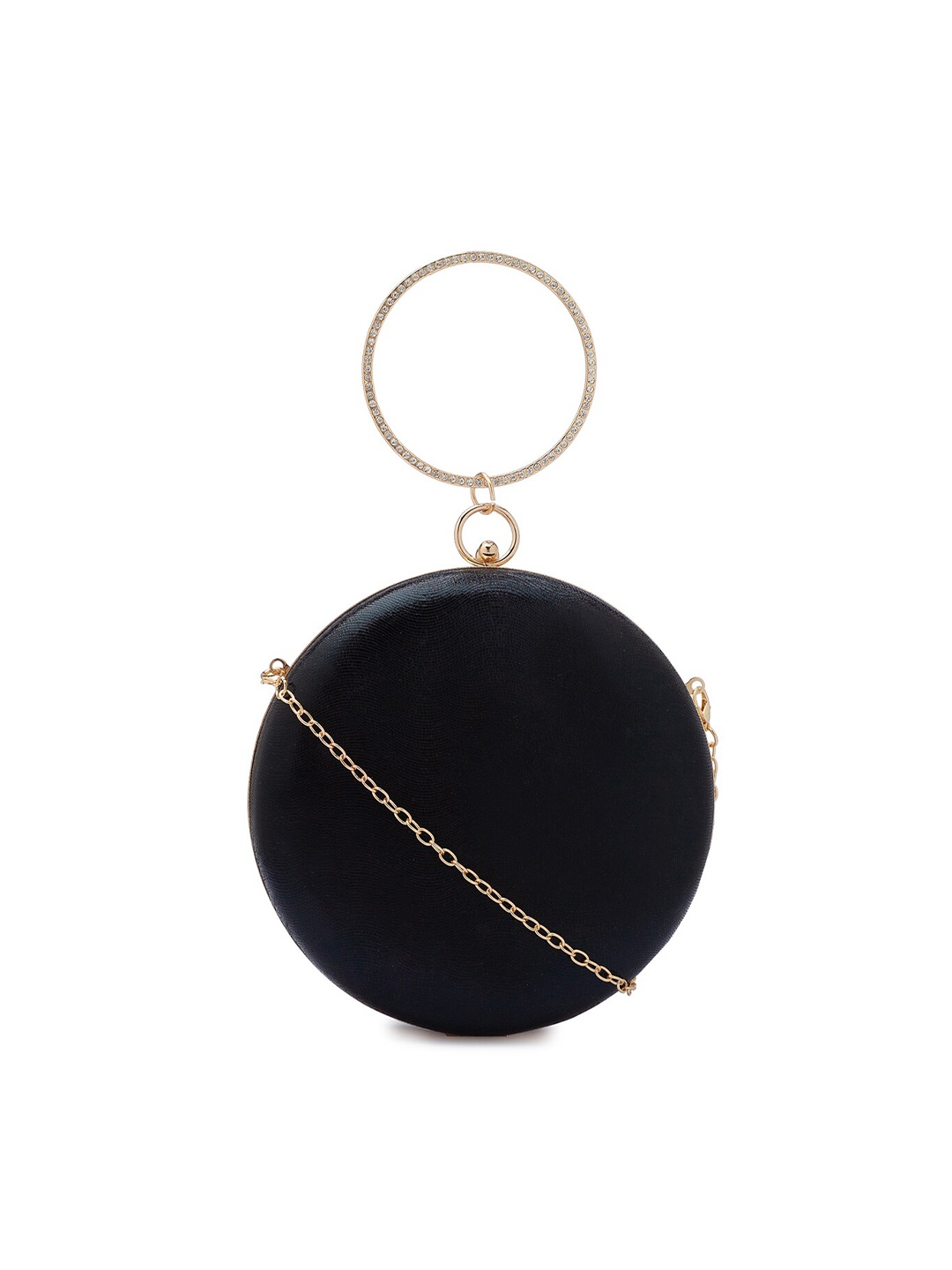 

CERIZ Black & Gold-Toned Textured Box Clutch