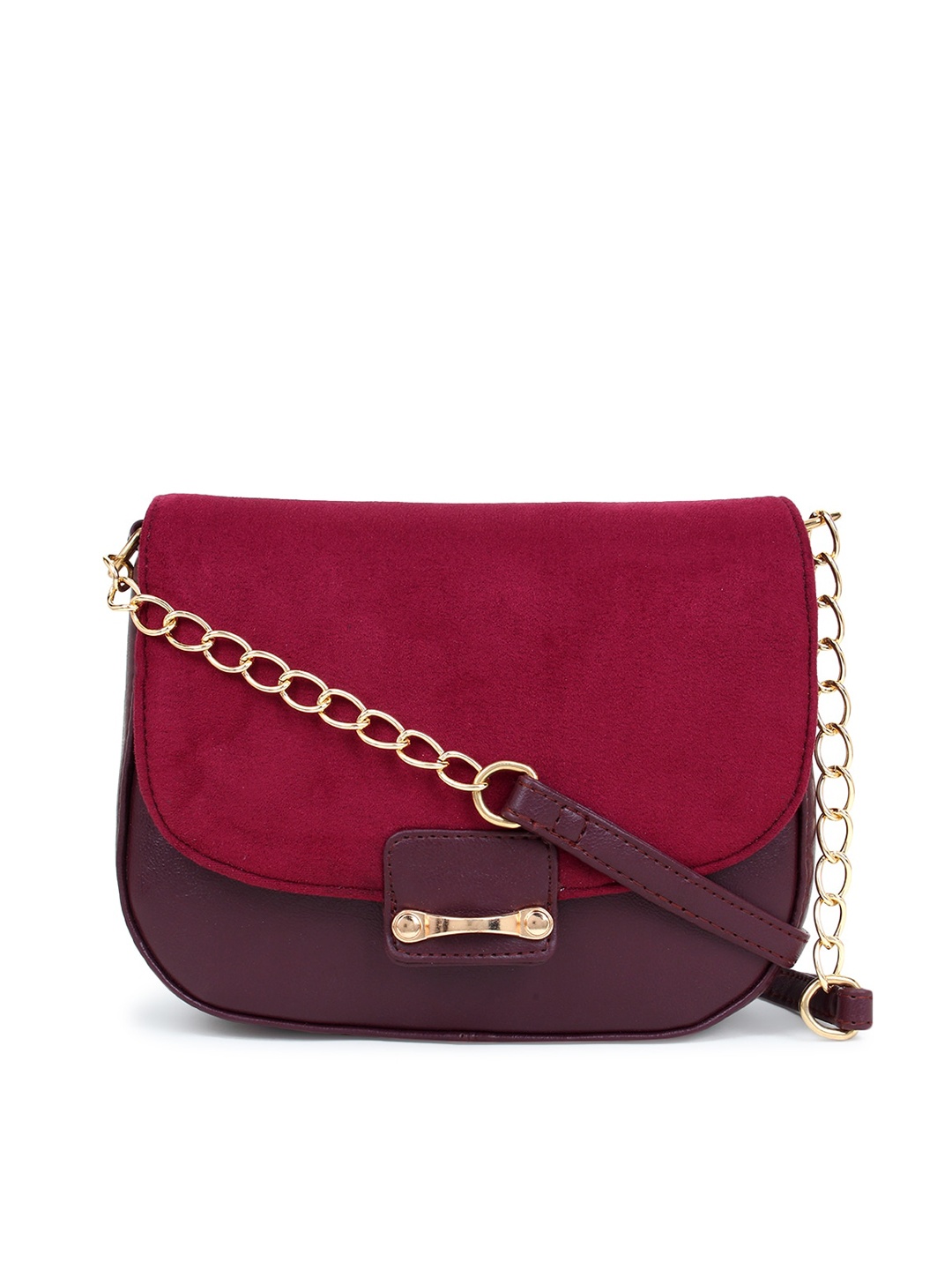 

yelloe Maroon Colourblocked Structured Sling Bag