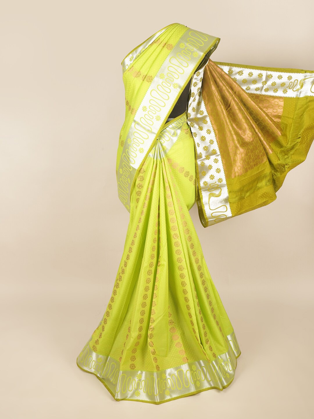 

Pothys Green & Silver-Toned Woven Design Zari Art Silk Saree