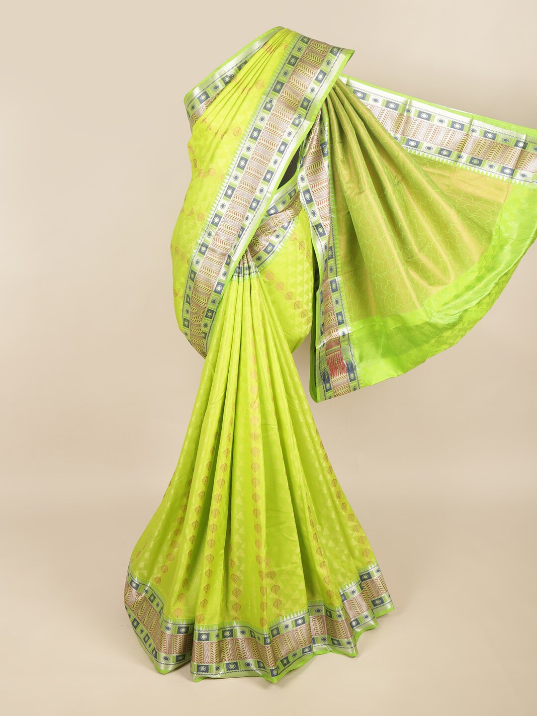 

Pothys Green & Silver-Toned Woven Design Zari Art Silk Saree