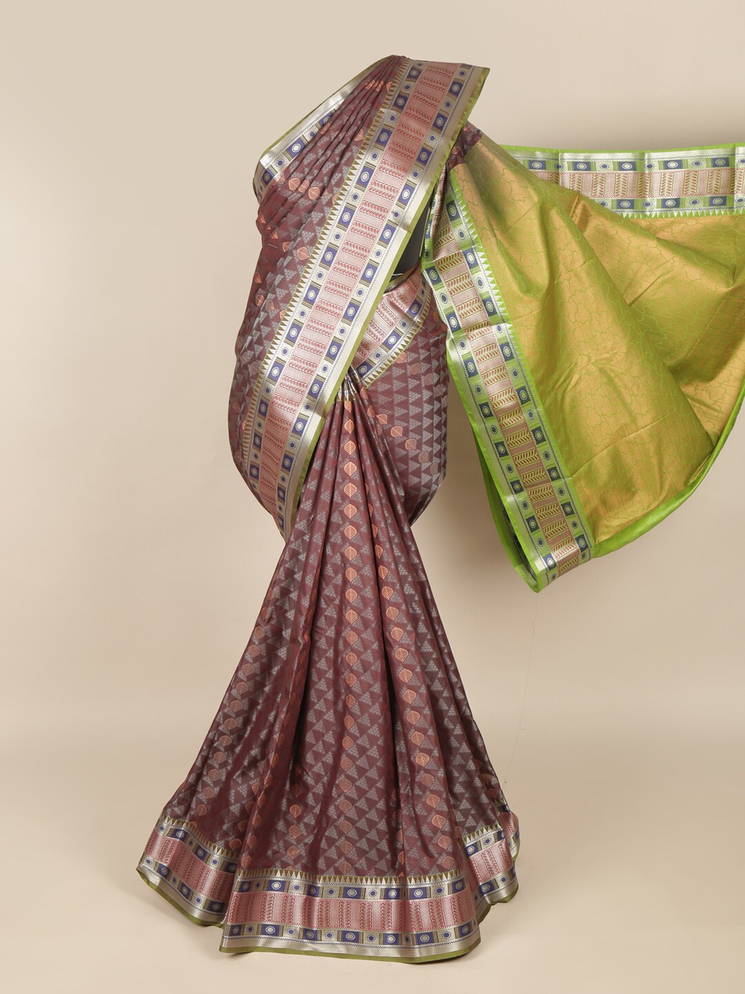 

Pothys Brown & Silver-Toned Ethnic Motifs Zari Art Silk Saree