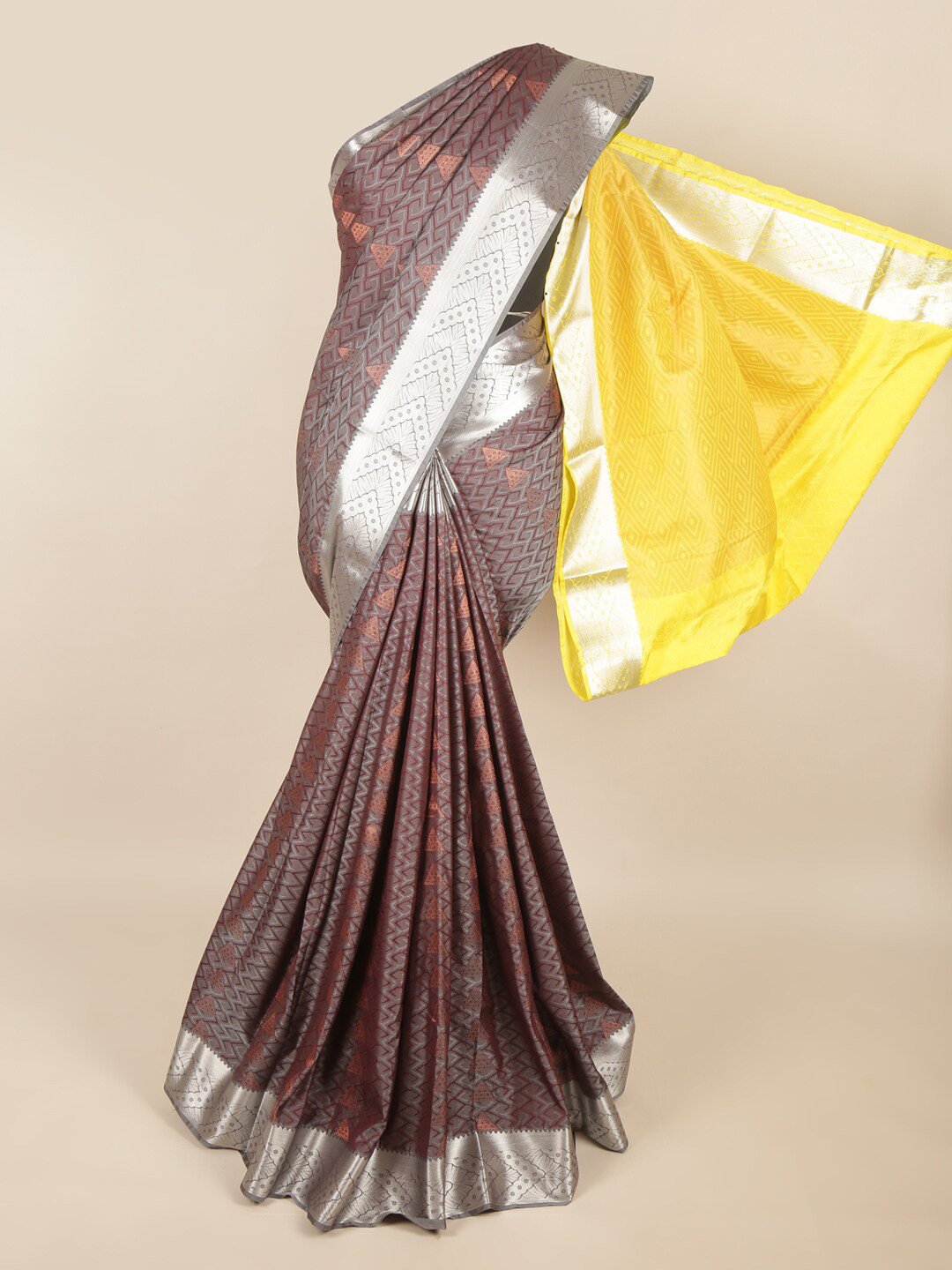 

Pothys Brown & Silver-Toned Zari Art Silk Saree