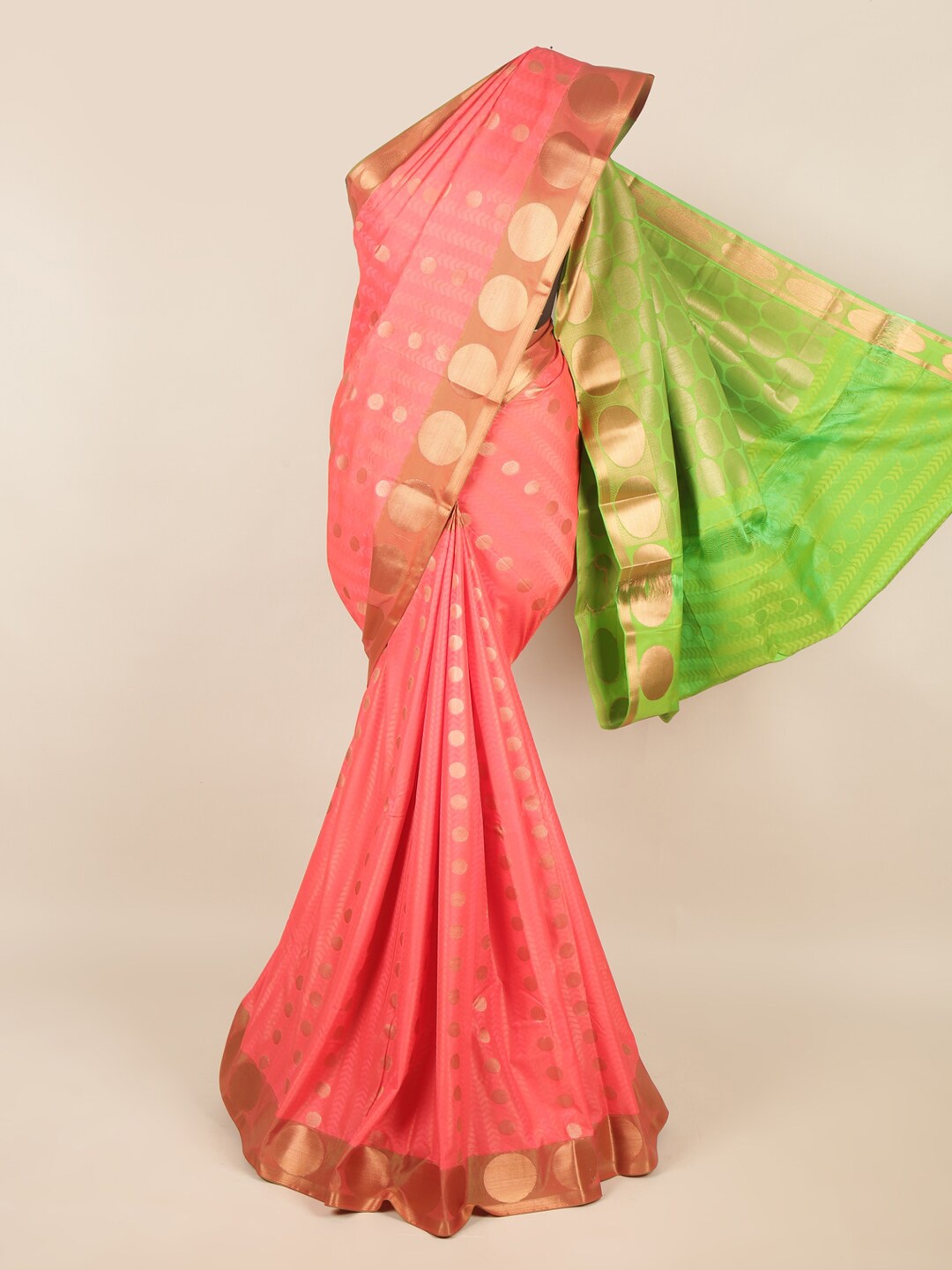 

Pothys Orange & Green Ethnic Motifs Zari Art Silk Saree