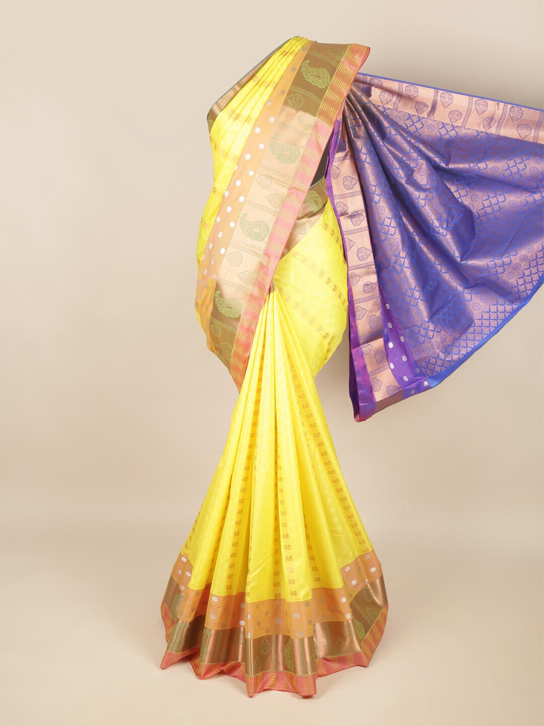 

Pothys Yellow & Blue Ethnic Motifs Zari Art Silk Saree