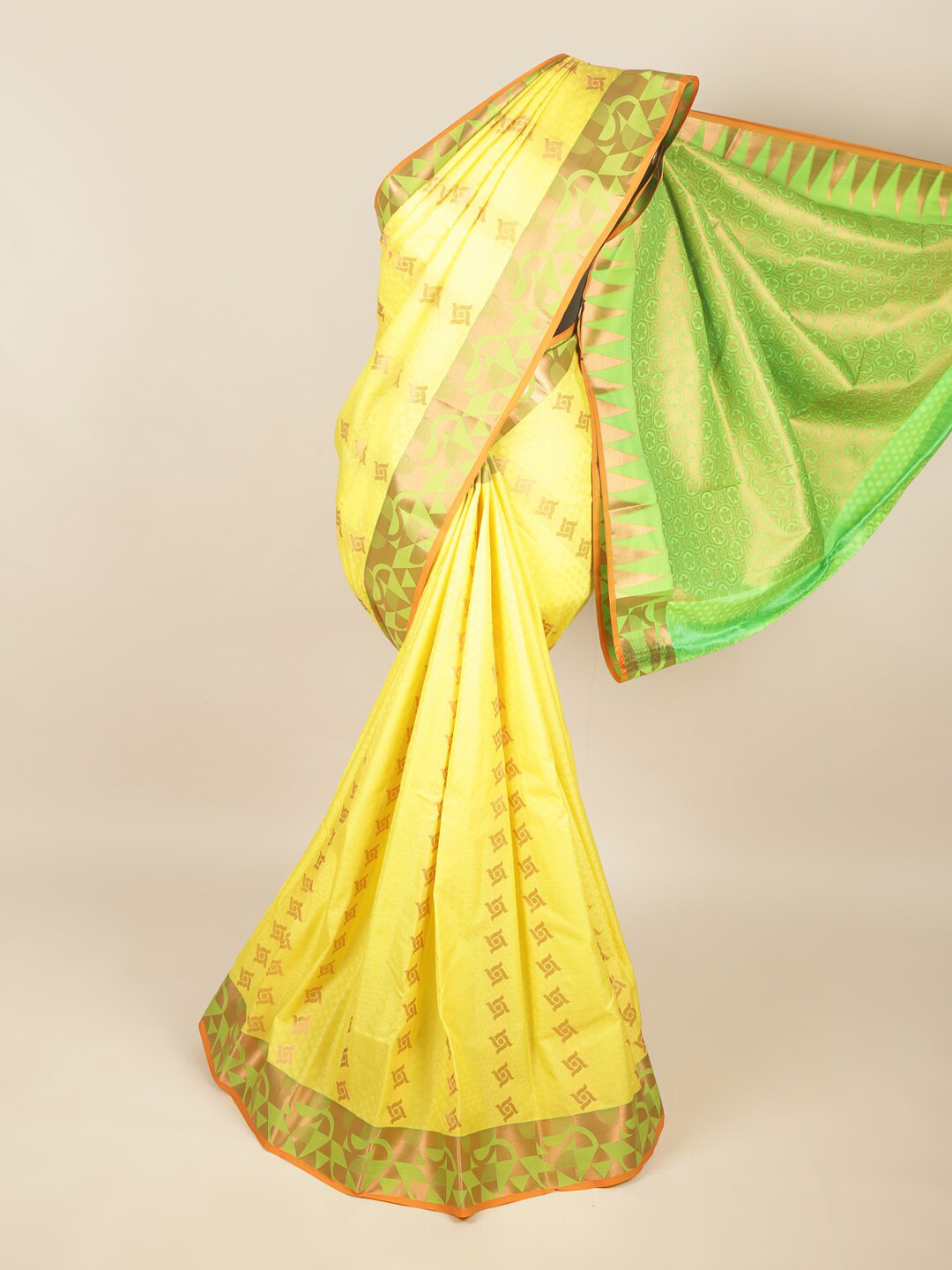 

Pothys Yellow & Green Woven Design Zari Art Silk Saree