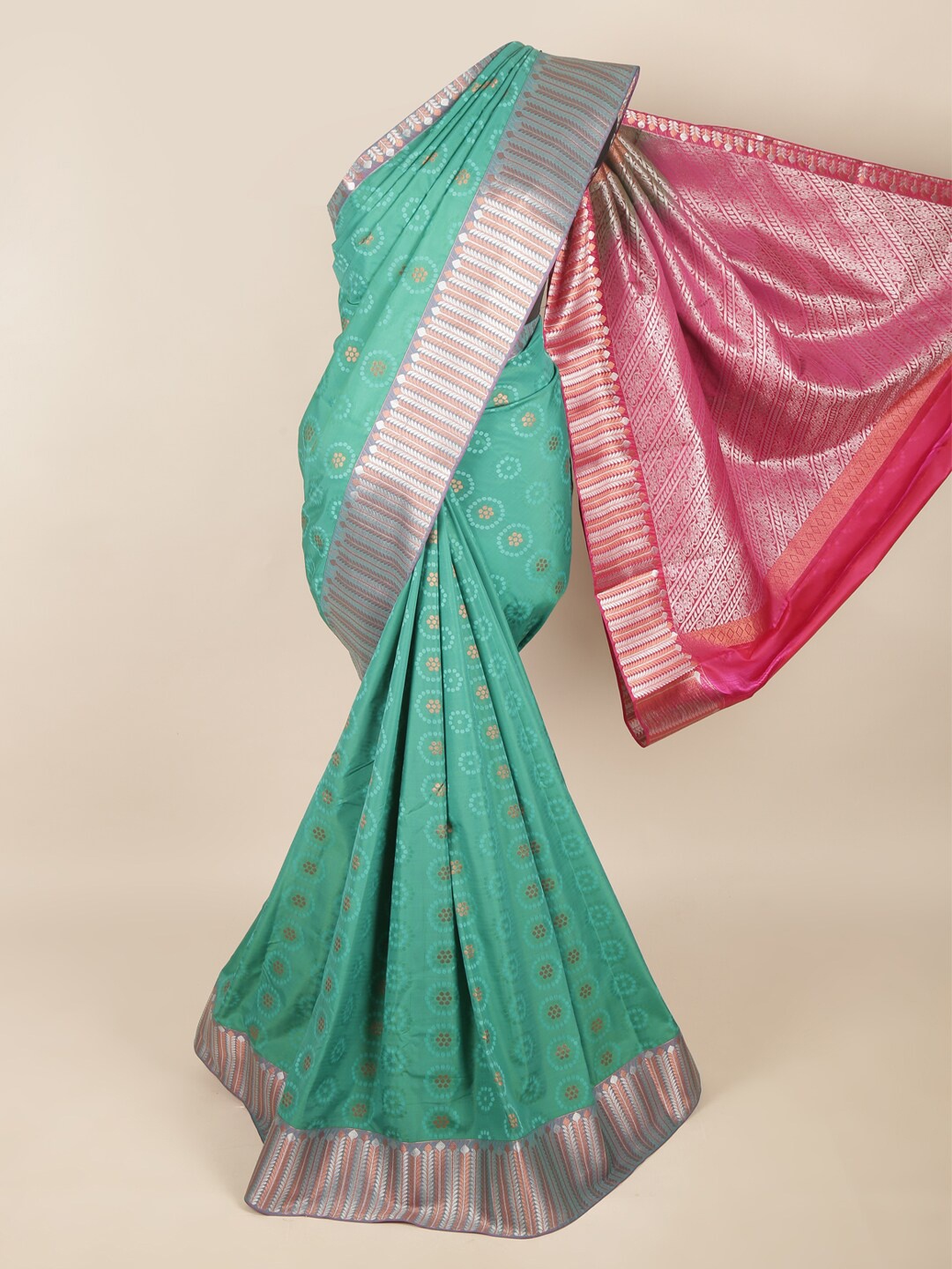 

Pothys Green & Fuchsia Ethnic Motifs Art Silk Saree