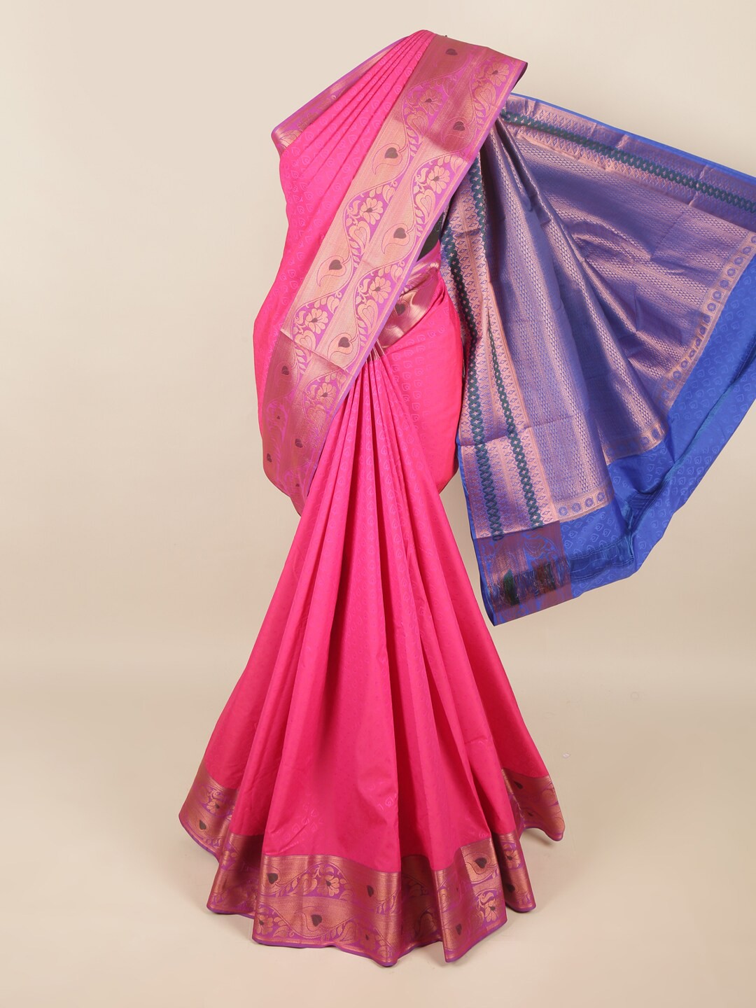 

Pothys Pink & Blue Ethnic Motifs Art Silk Saree