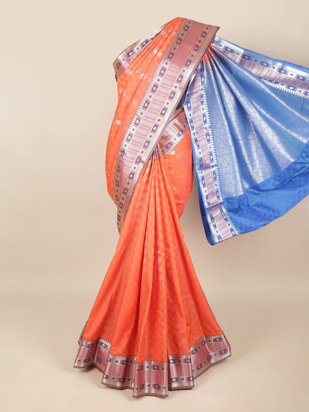 

Pothys Orange & Blue Woven Design Zari Art Silk Saree