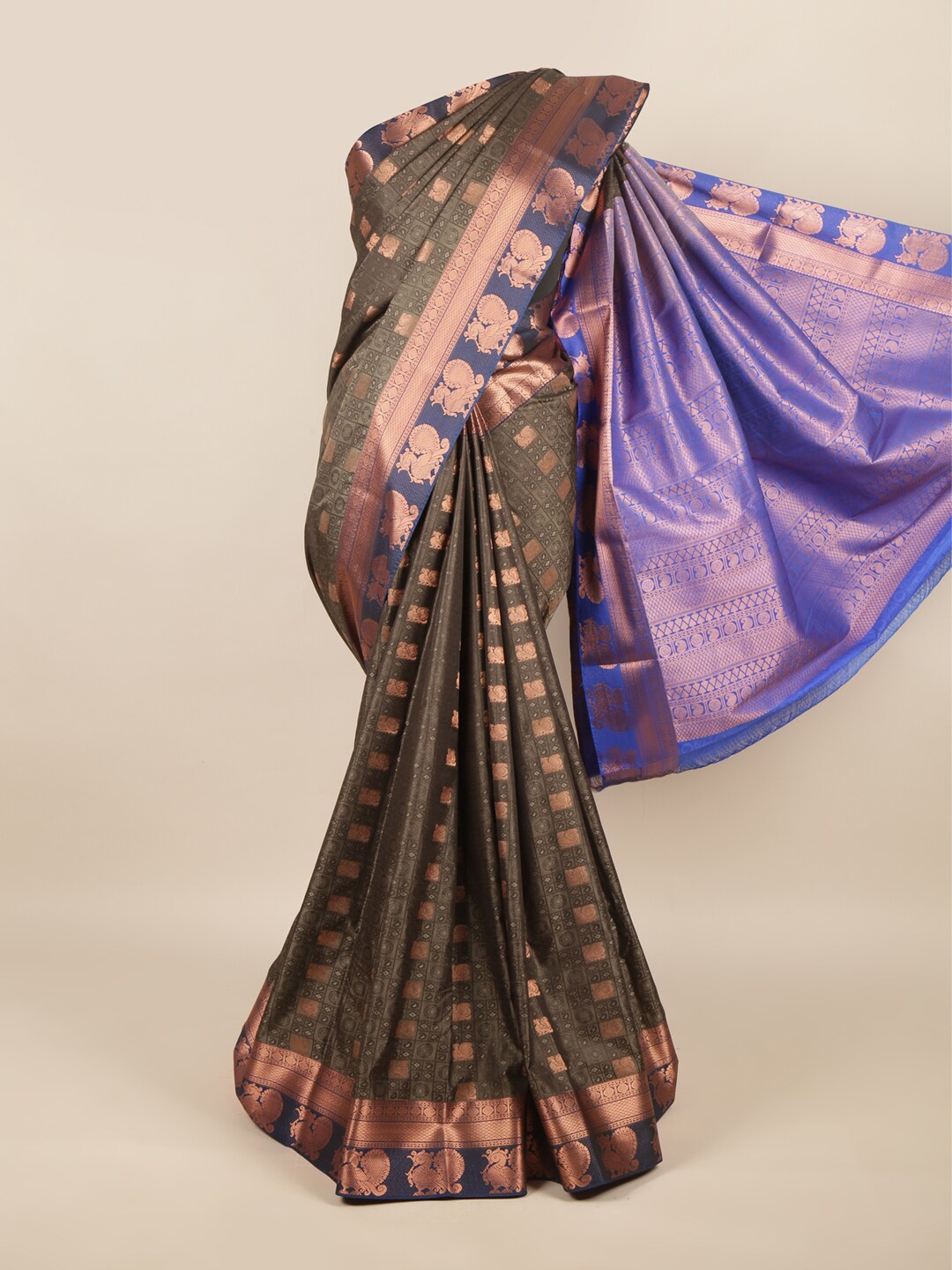 

Pothys Grey & Blue Floral Art Silk Saree