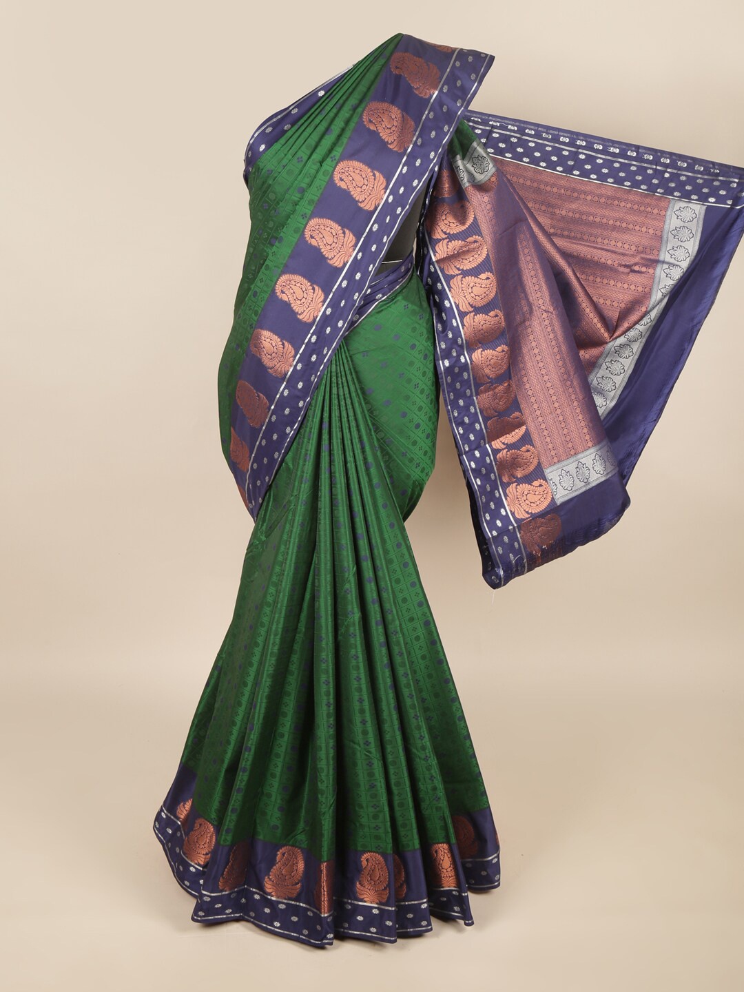 

Pothys Green & Blue Ethnic Motifs Zari Art Silk Saree