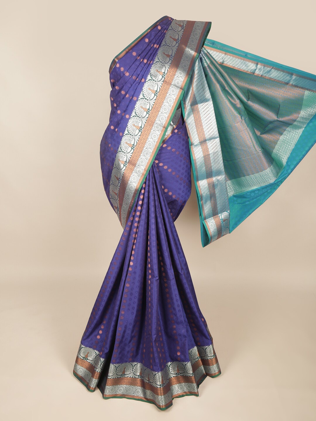 

Pothys Violet & Silver-Toned Floral Art Silk Saree