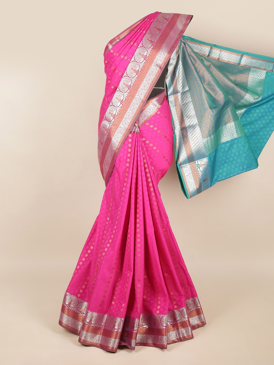 

Pothys Pink & Blue Woven Design Art Silk Saree