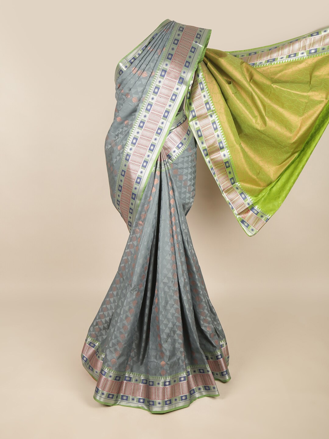 

Pothys Grey & Yellow Floral Art Silk Saree