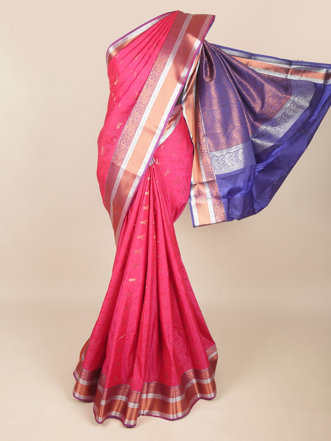 

Pothys Magenta & Blue Ethnic Motifs Art Silk Saree