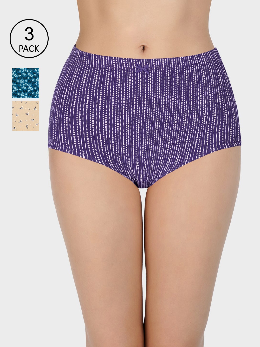 

Amante Women Pack of 3 Printed High Rise High Waist Basic Brief - PPK53105, Blue
