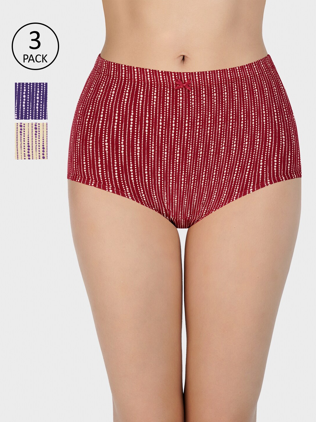 

Amante Women Women Pack of 3 Printed High-Rise High Waist Basic Briefs, Maroon