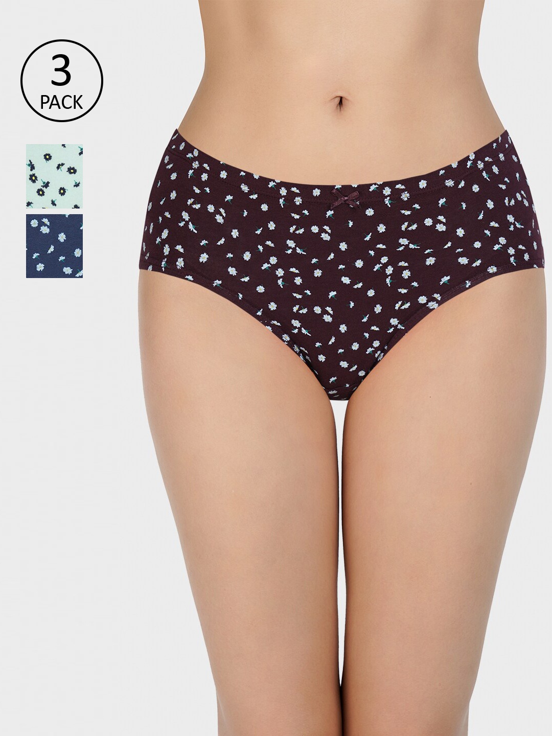 

Amante Women Pack Of 3 Mid-Rise Printed Cotton Hipster Briefs PPK43105, Blue