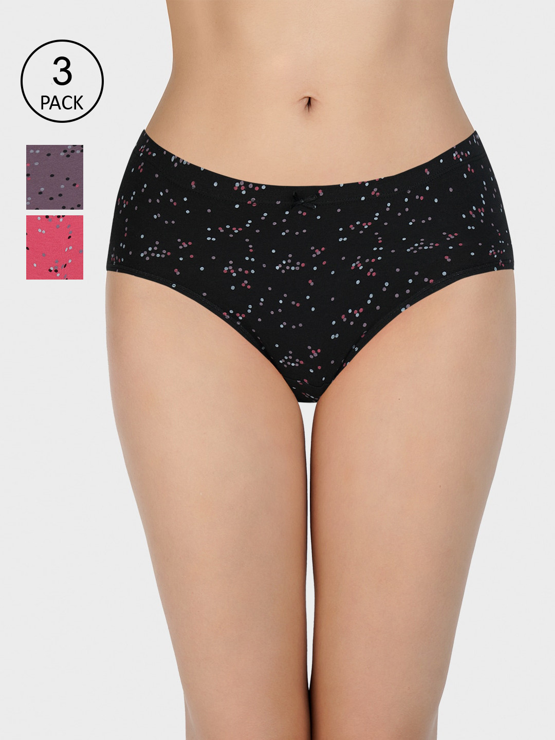 

Amante Women Pack Of 3 Printed Mid-Rise Hipster Briefs, Black