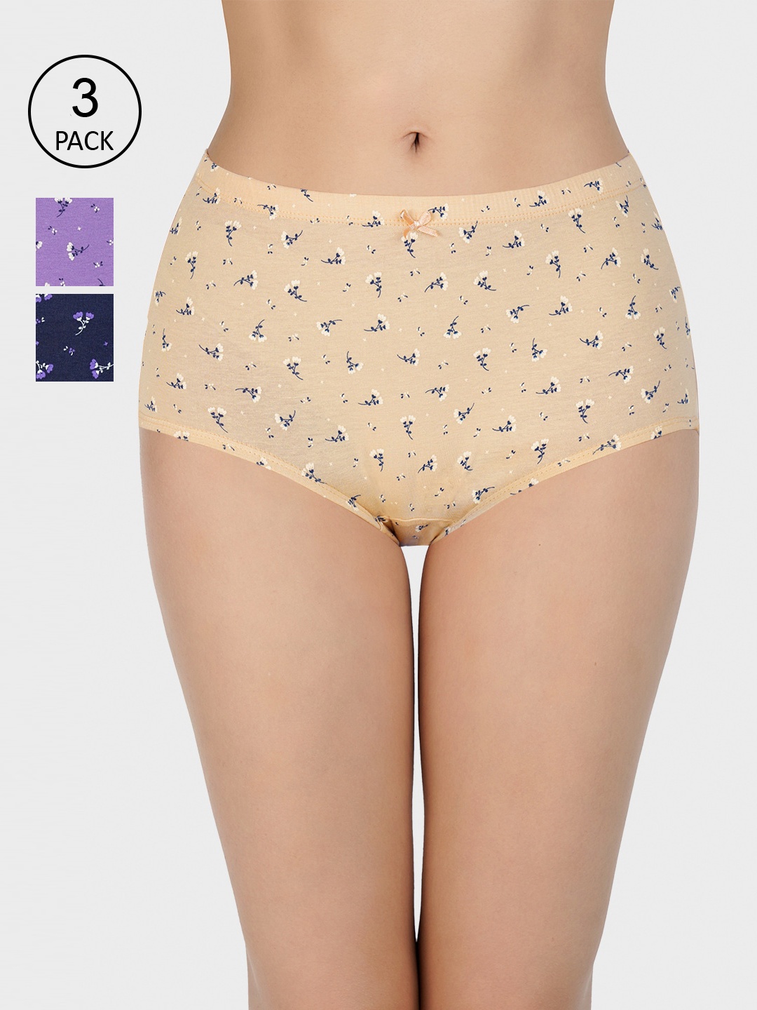 

Amante Women Printed Pack of 3 High Rise High Waist Basic Brief - PPK53105, Beige