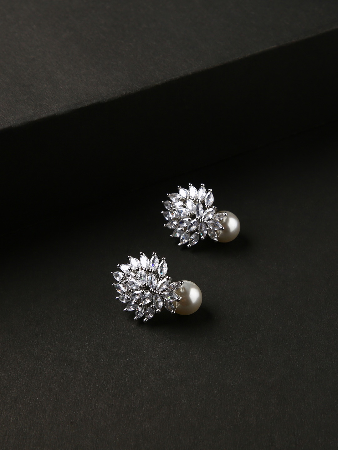 

justpeachy Silver-Toned & White Contemporary Studs Earrings