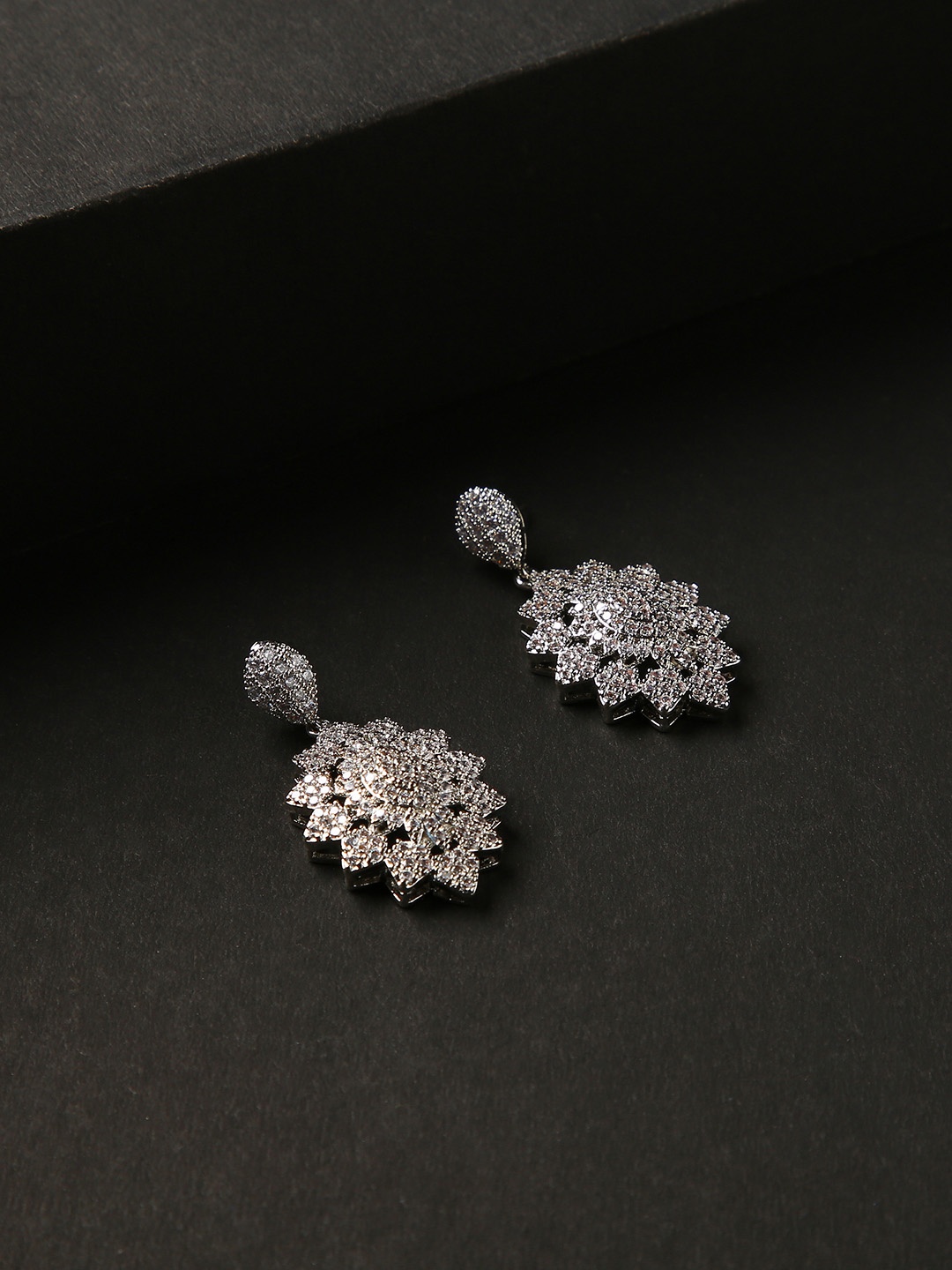 

justpeachy Silver-Plated Contemporary American Diamond Drop Earrings