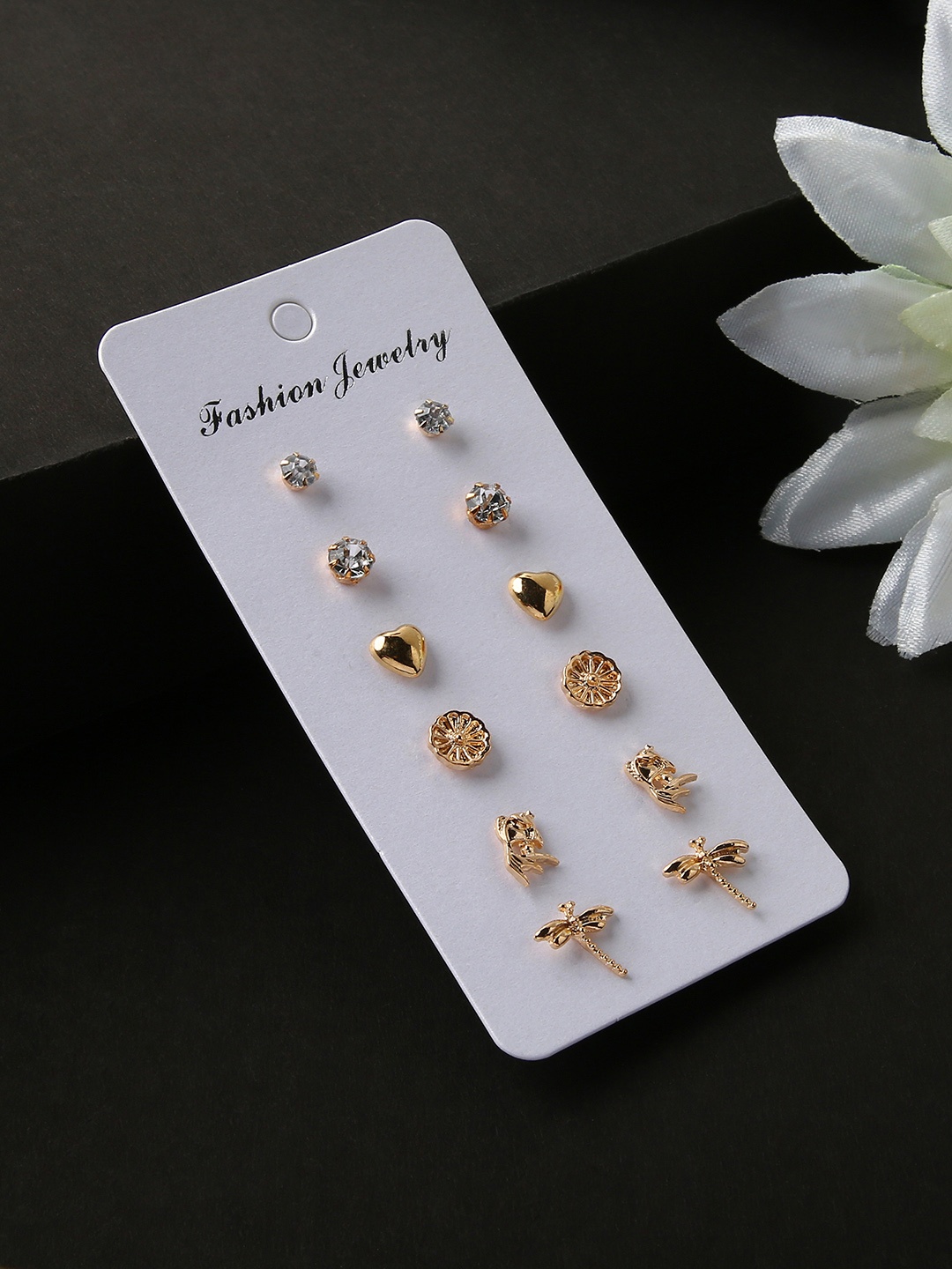 

justpeachy Set Of 6 Gold-Toned Heart Shaped Studs Earrings