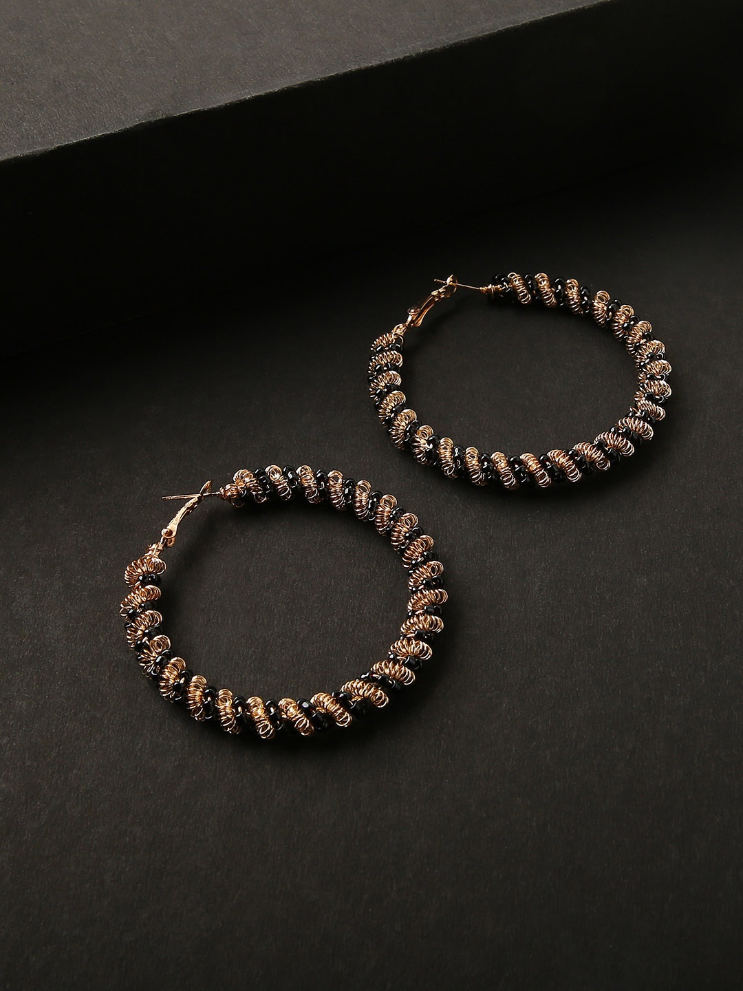 

justpeachy Black & Gold-Plated Circular Hoop Earrings