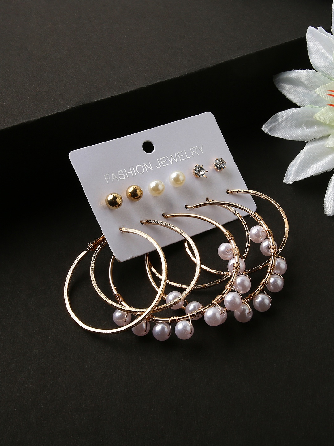 

justpeachy Set Of 6 Gold-Toned Circular Hoop Earrings & Studs