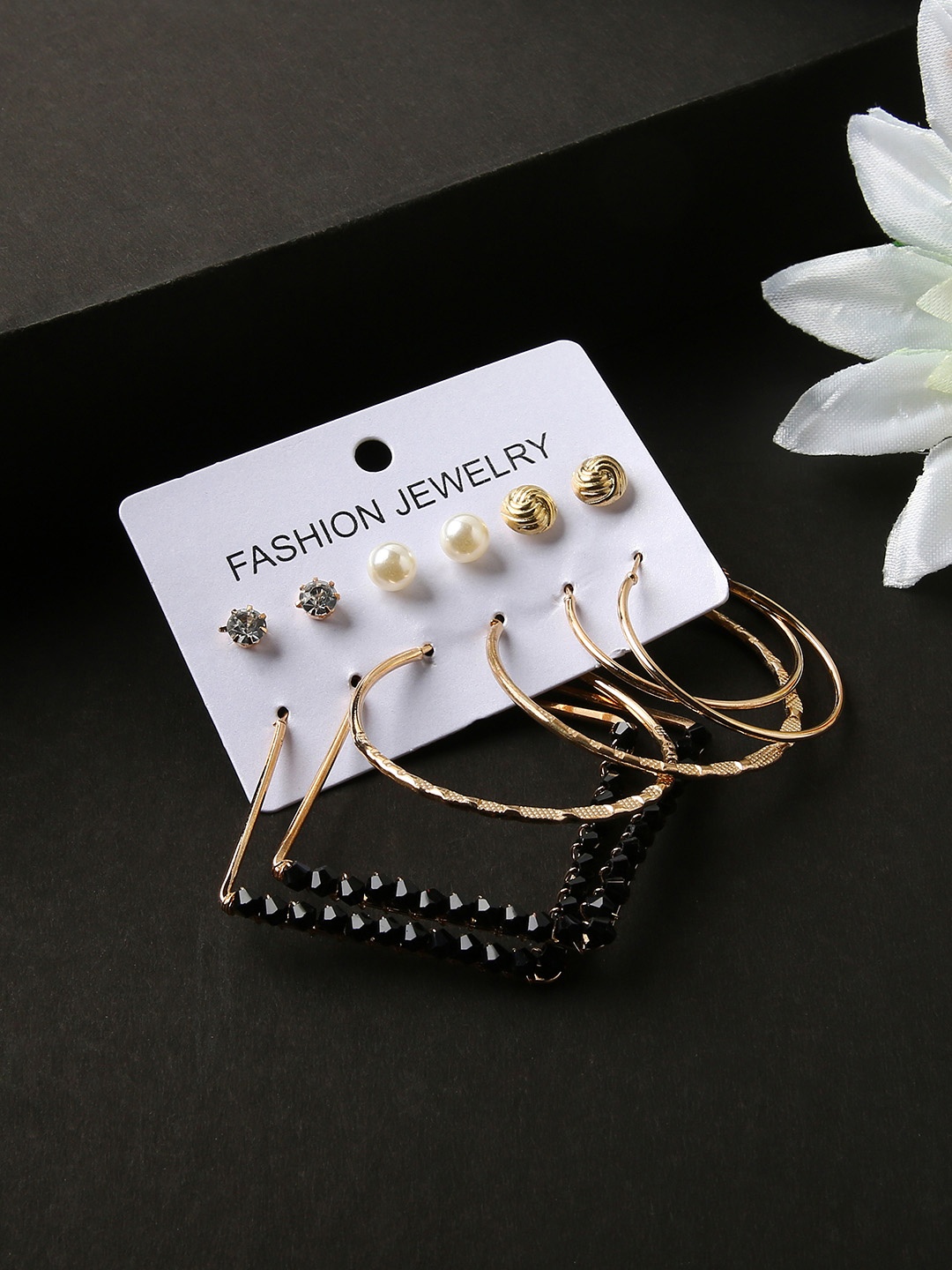 

justpeachy Set Of 6 Gold-Toned Contemporary Hoop Earrings