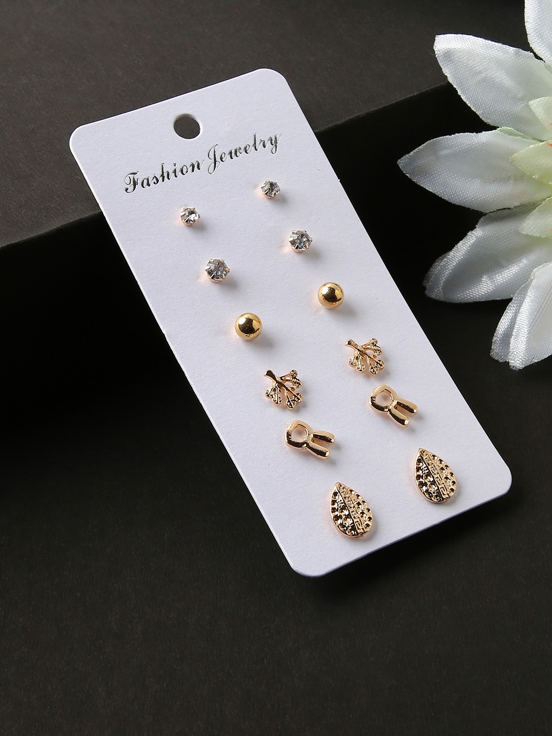 

justpeachy Set Of 6 Gold-Toned Contemporary Studs Earrings