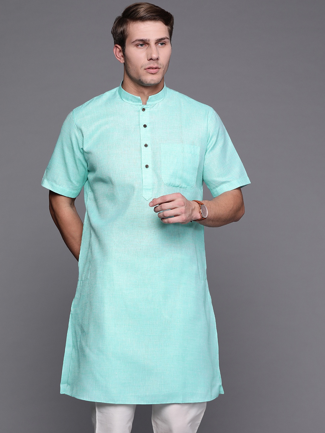 

Manu Men Green Straight Kurta