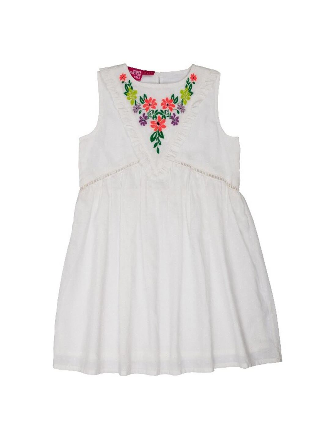 

UNDER FOURTEEN ONLY Girls White & Red Floral Embroidered Fit & Flare Dress