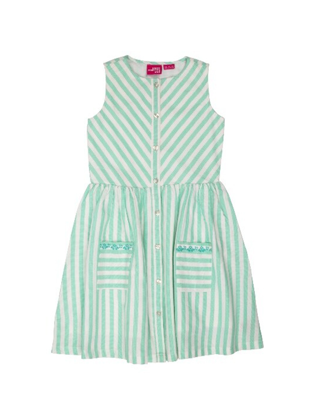 

UNDER FOURTEEN ONLY Green & White Striped A-Line Dress
