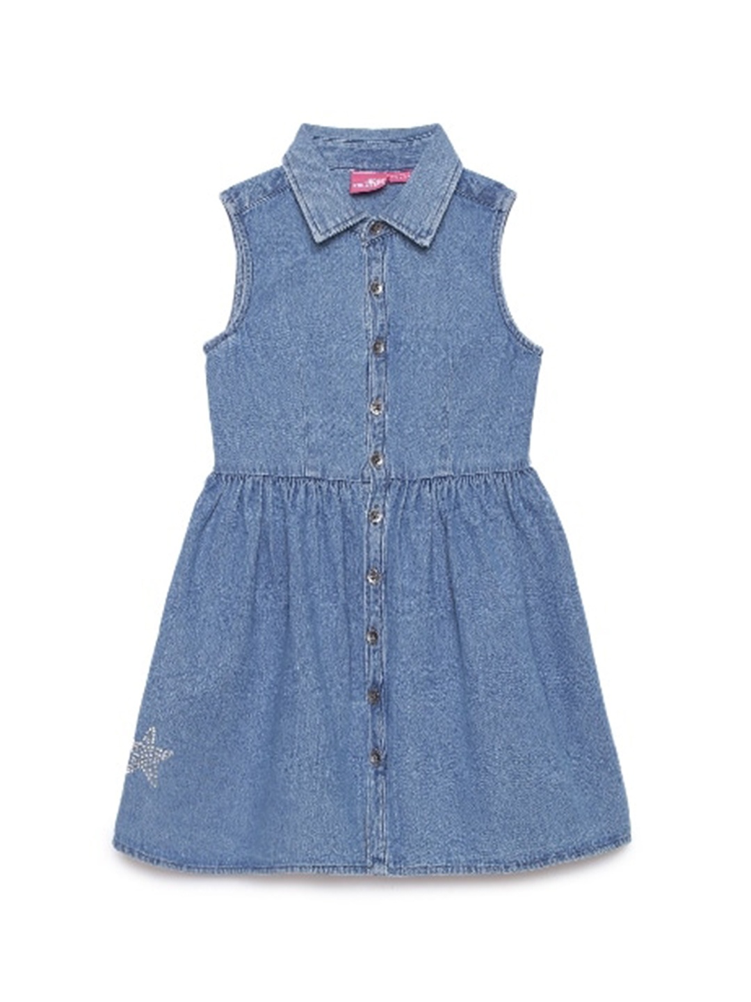 

UNDER FOURTEEN ONLY Girls Blue Solid Shirt Dress