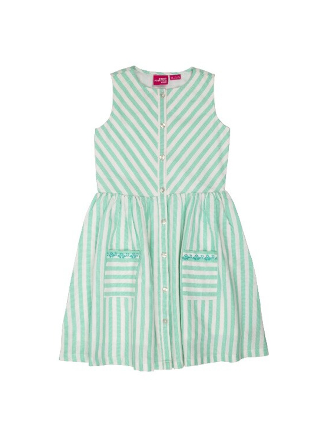 

UNDER FOURTEEN ONLY Girls Green Striped A-Line Dress