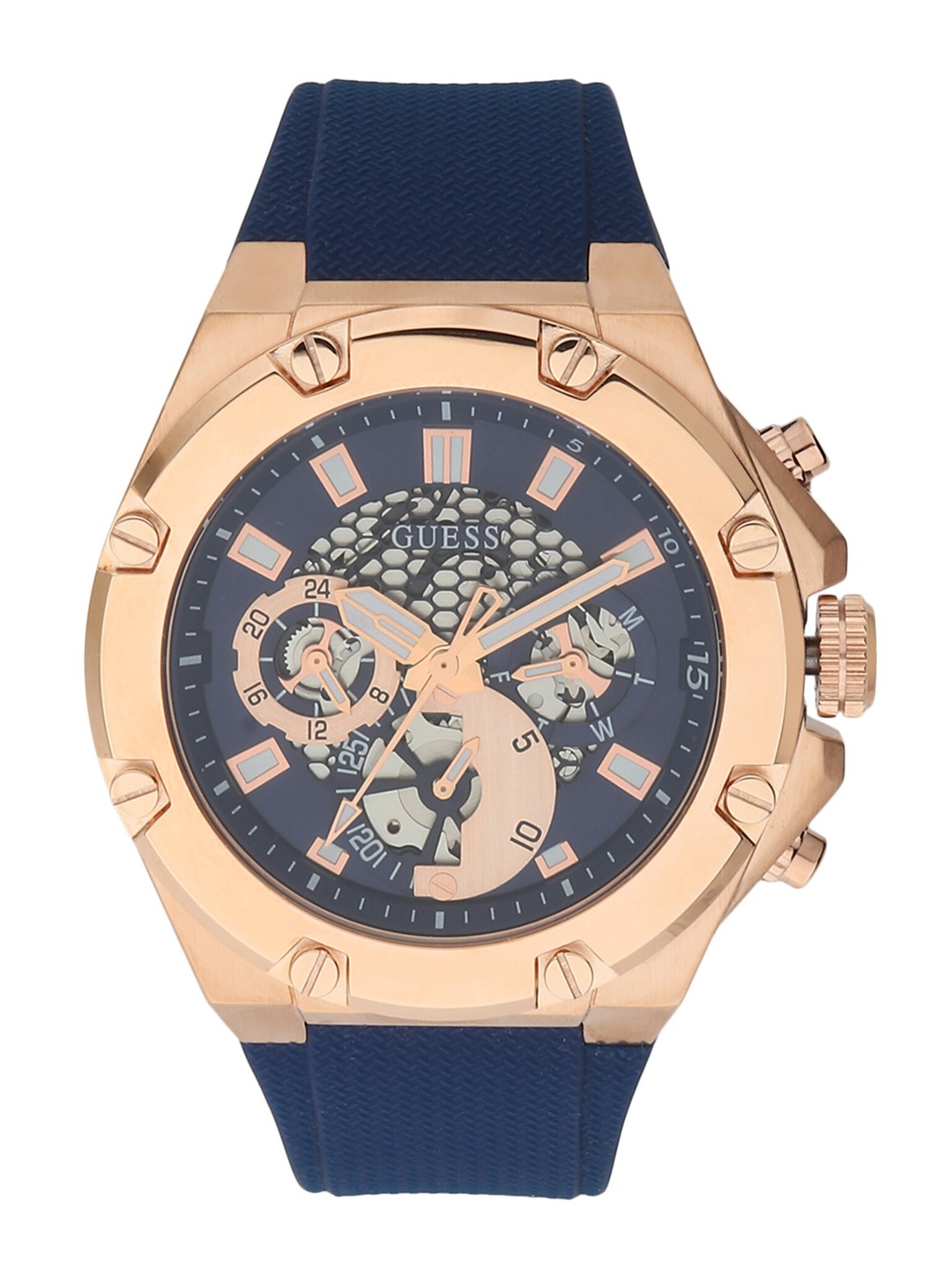 

GUESS Men Blue Embellished Dial & Straps Analogue Chronograph Automatic Watch GW0334G3, Navy blue