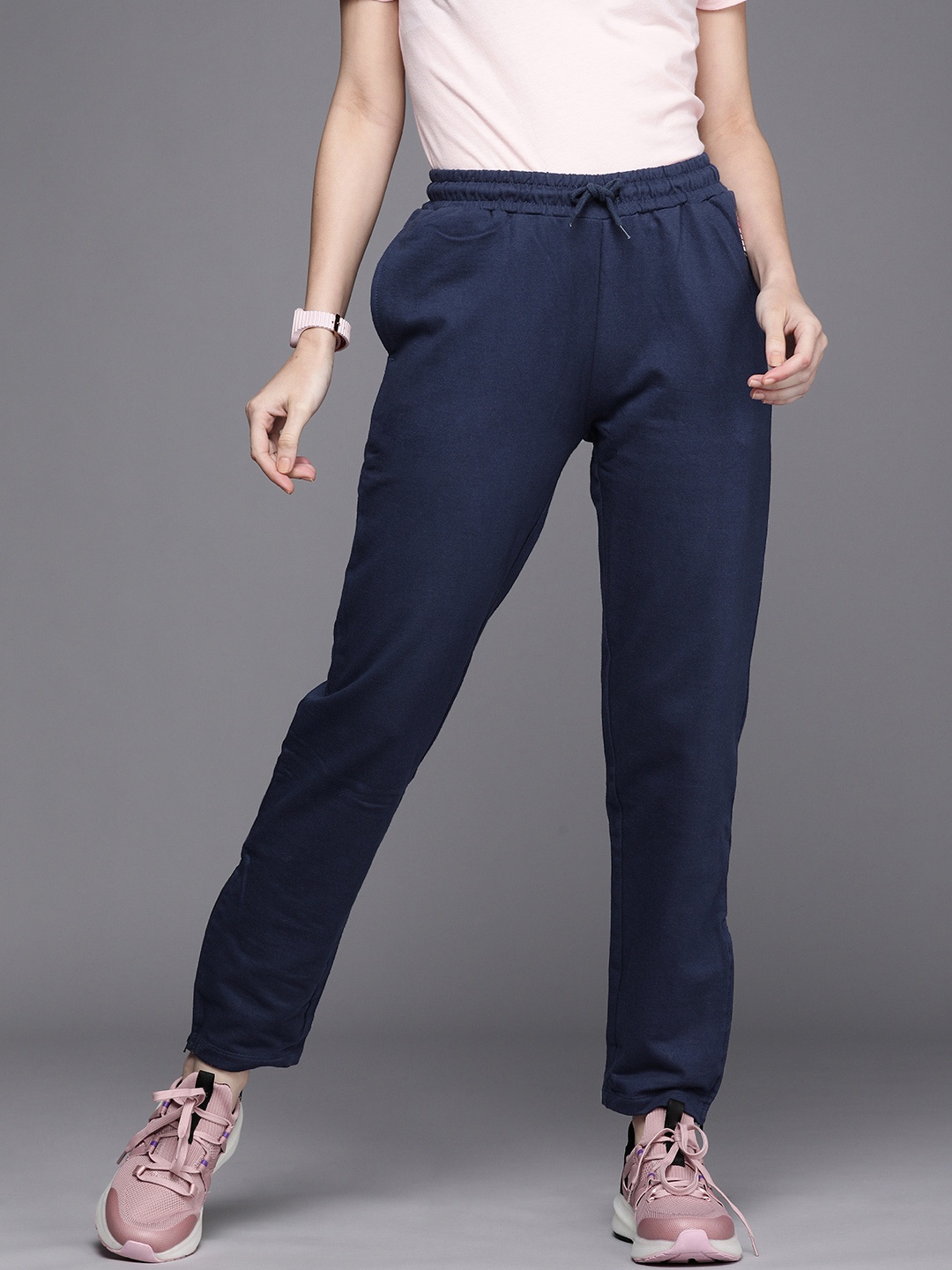 

Allen Solly Woman Blue Solid Pure Cotton Regular Fit Mid-Rise Trousers