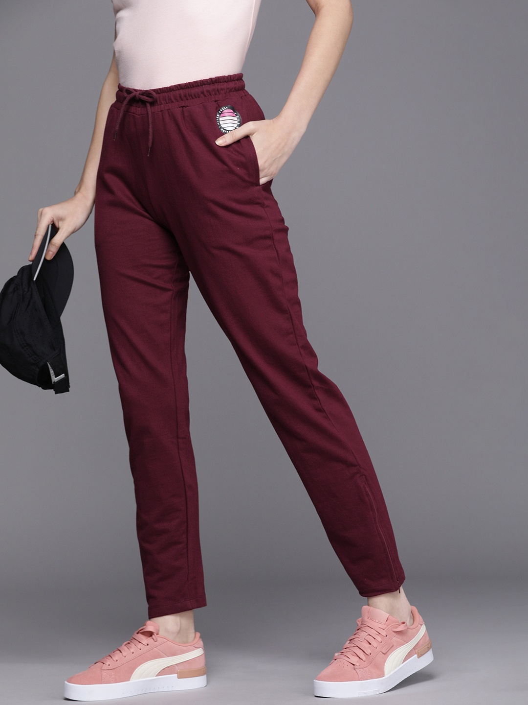 

Allen Solly Woman Maroon Solid Pure Cotton Regular Fit Mid-Rise Trousers