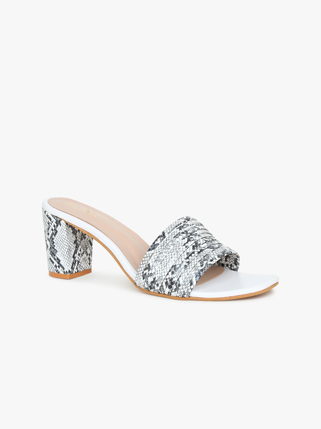 

KLASE White & Grey Printed Party Block Mules