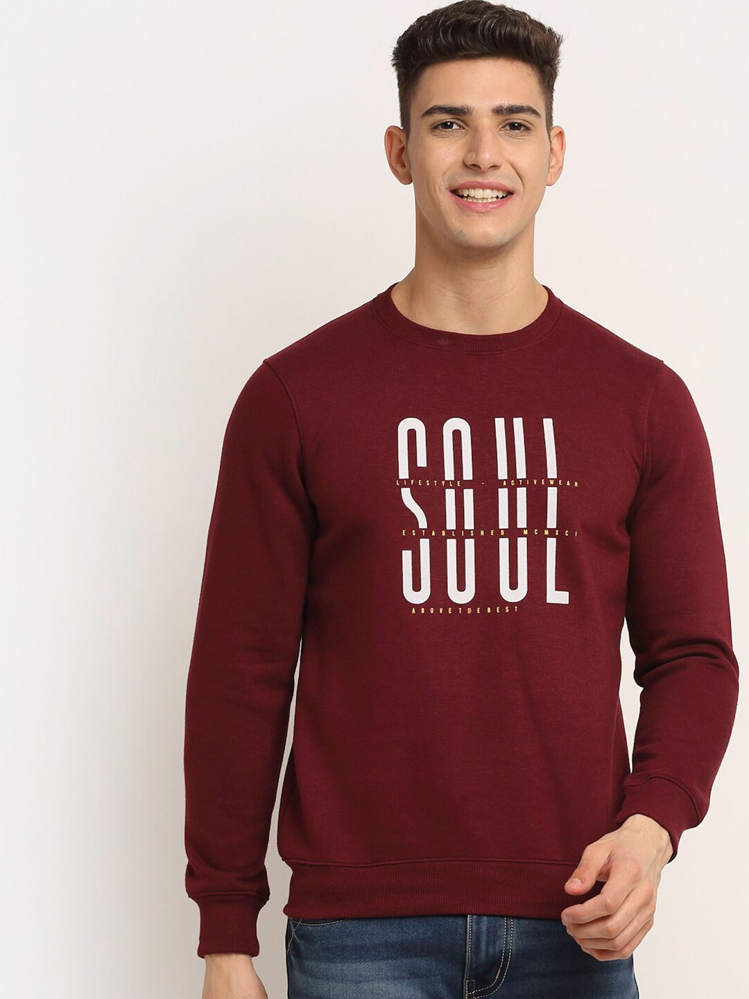 

Rodamo Men Maroon Printed Sweatshirt