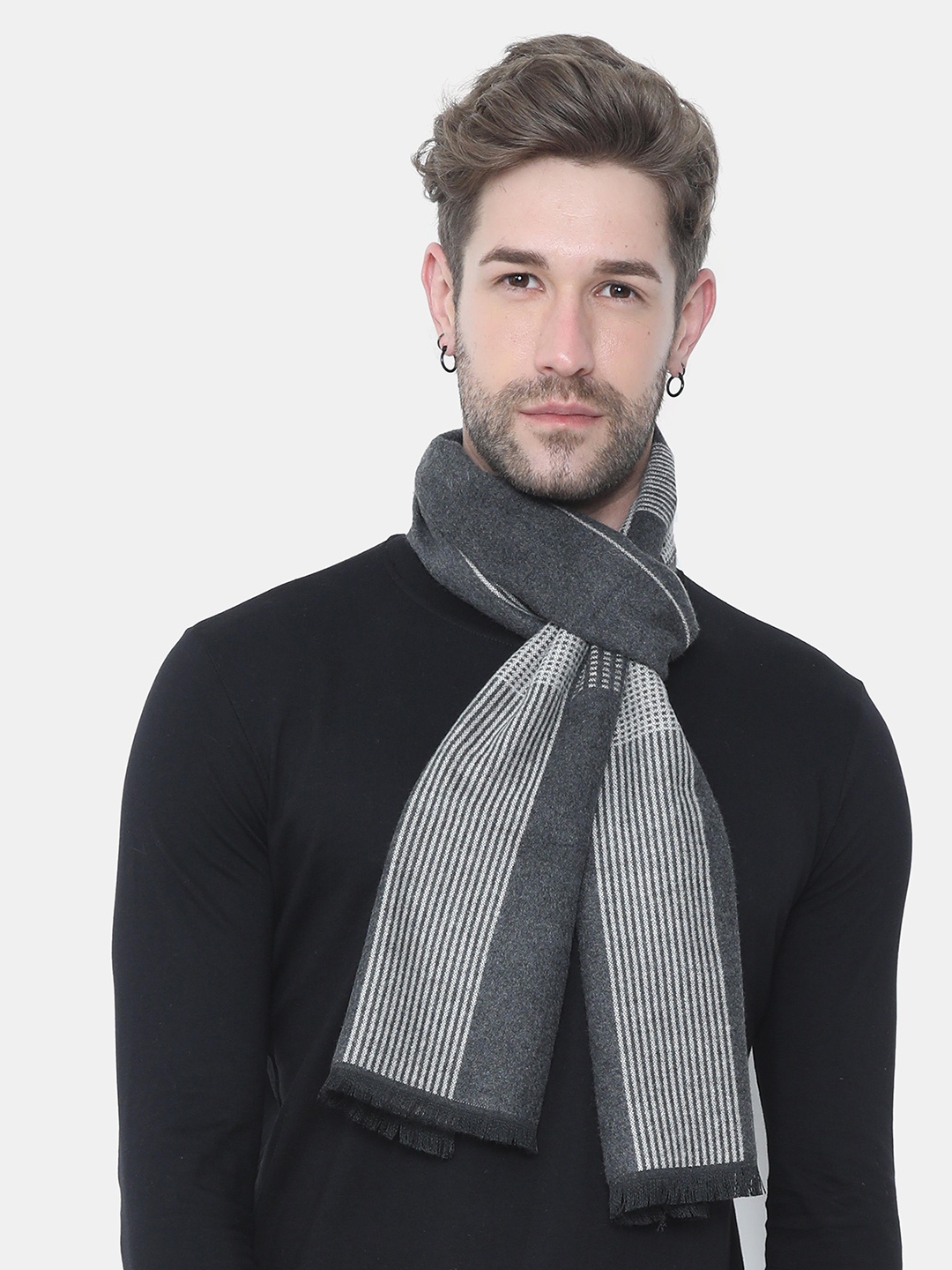 

FabSeasons Unisex Grey & White Striped Muffler