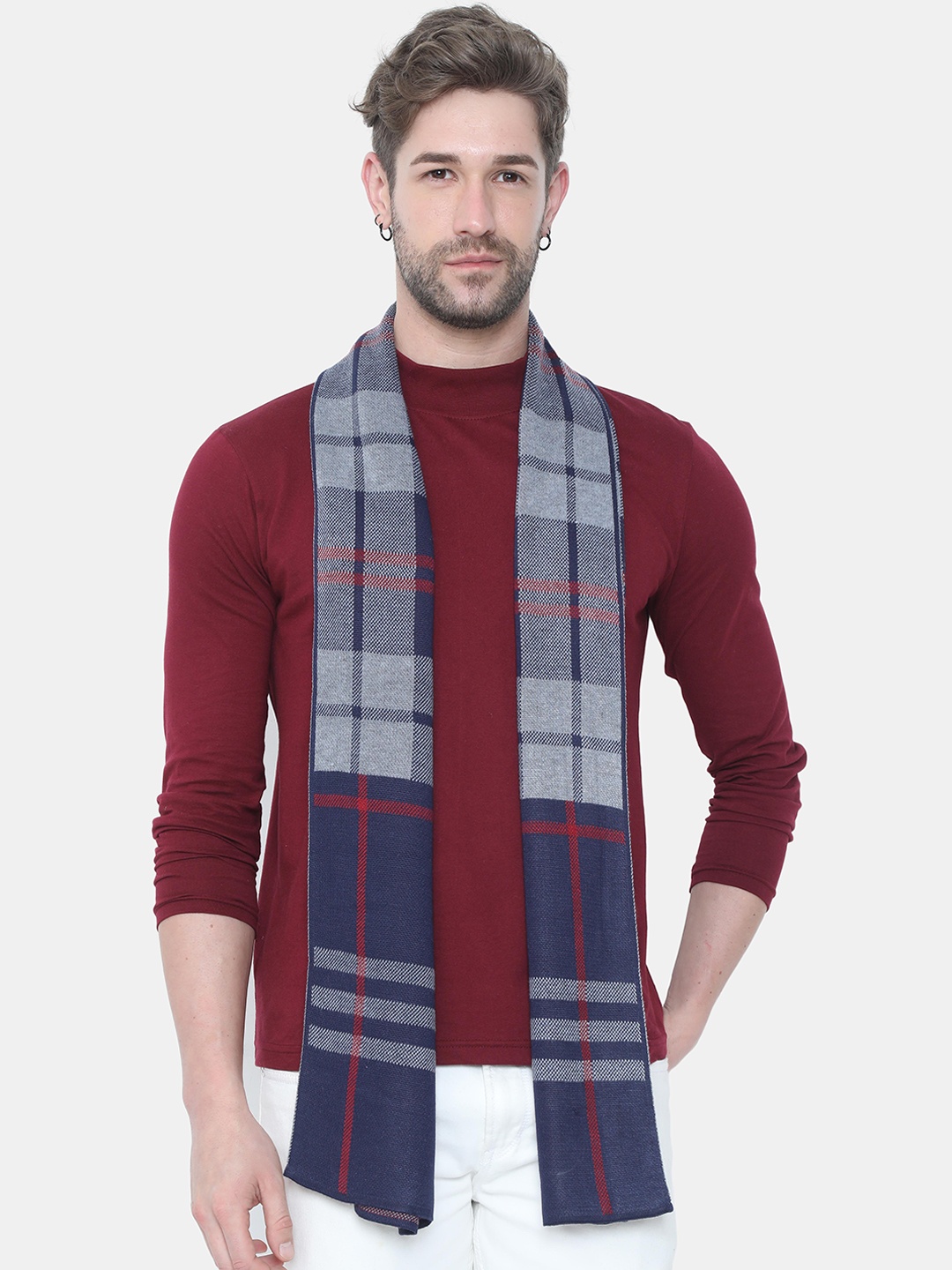 

FabSeasons Unisex Blue & Grey Checked Cashmere Woolen Muffler