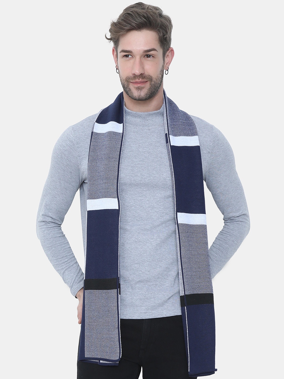 

FabSeasons Unisex Blue & White Striped Acrylic Mufflers