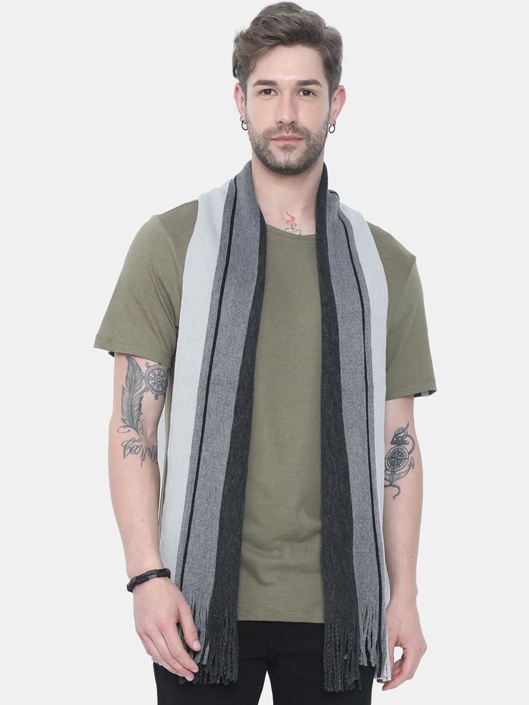 

FabSeasons Unisex Charcoal Grey & White Striped Acrylic Mufflers