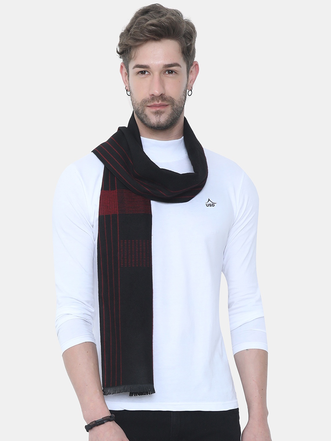 

FabSeasons Unisex Black & Red Striped Acrylic Muffler