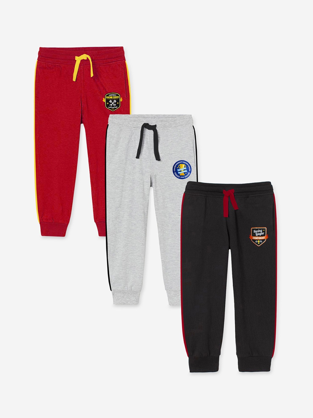 

Miss & Chief Kids Pack Of 3 Red & Grey Solid Cotton Joggers