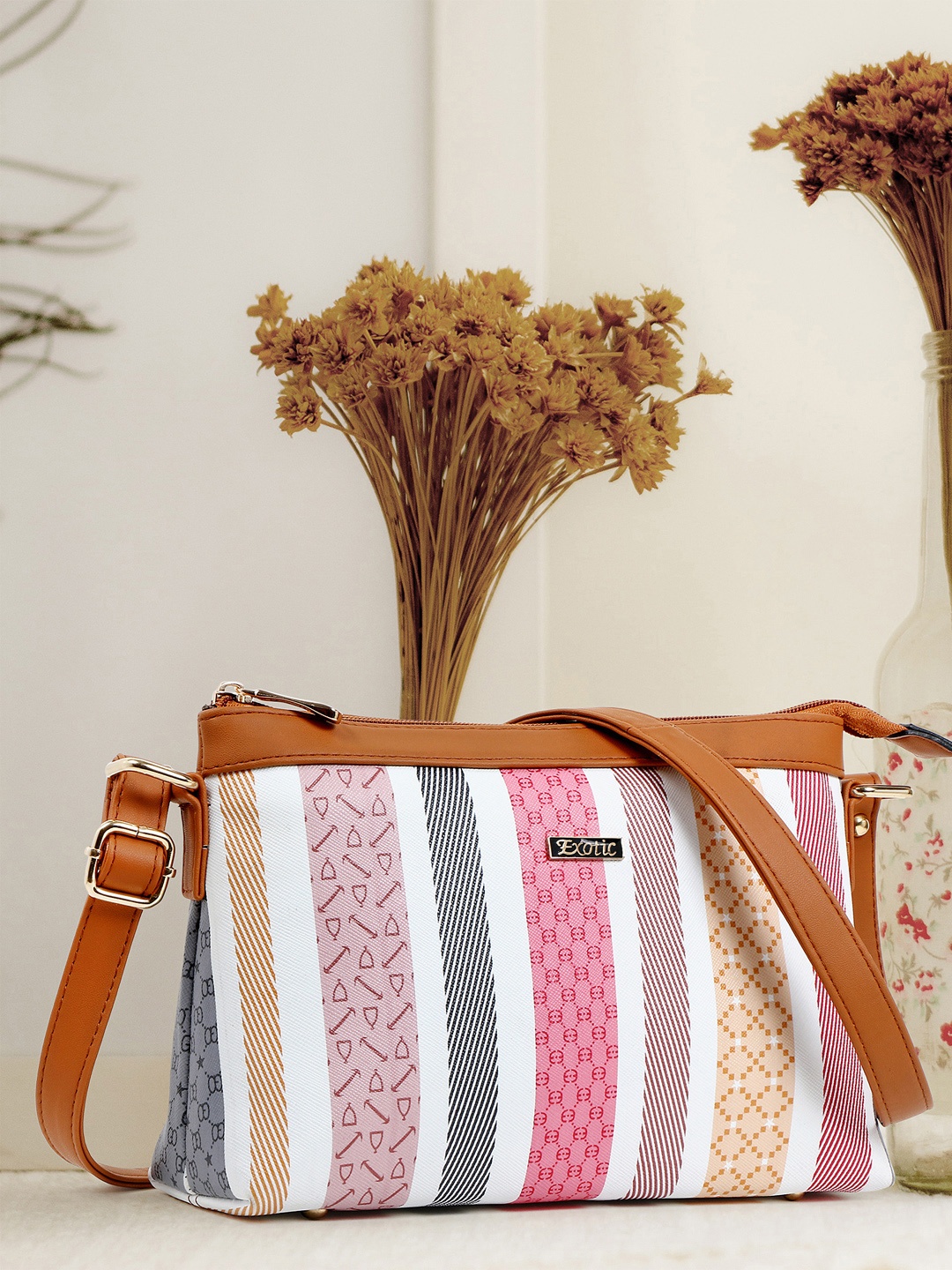 

Exotic White Striped Structured Sling Bag