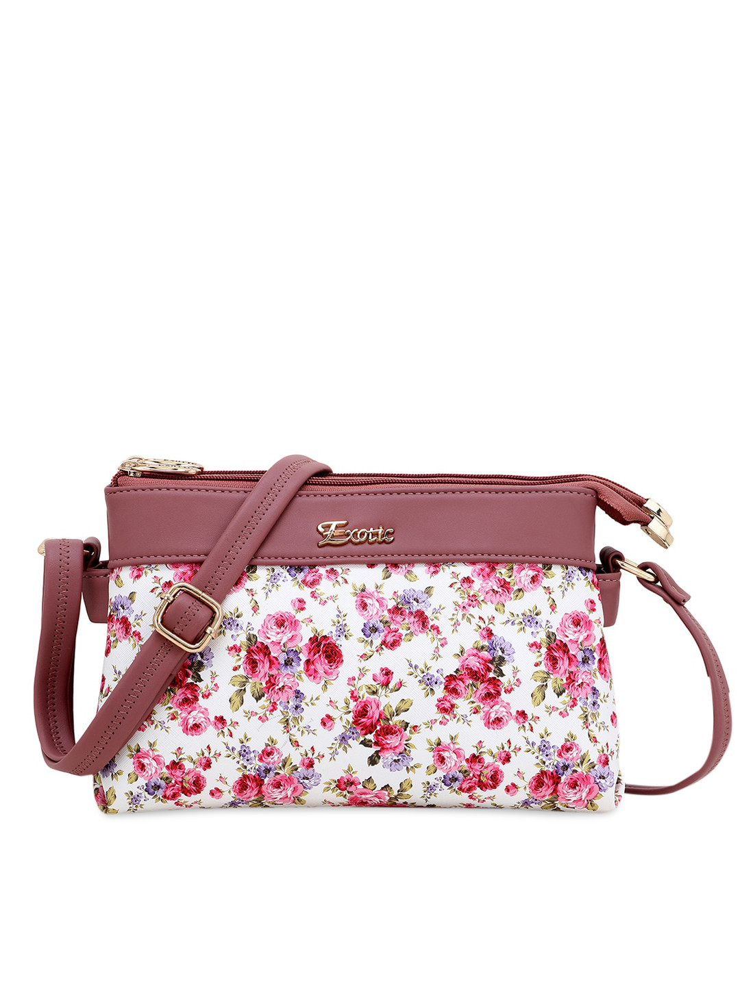 

Exotic White Floral Printed PU Structured Sling Bag