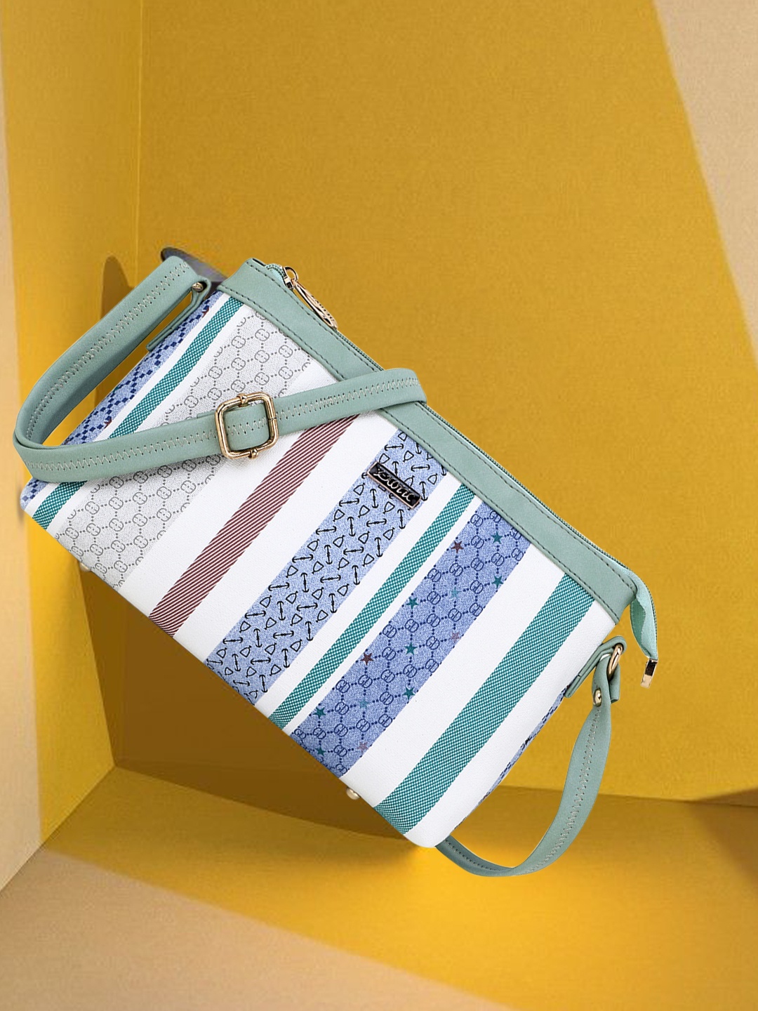 

Exotic White Striped Structured Sling Bag