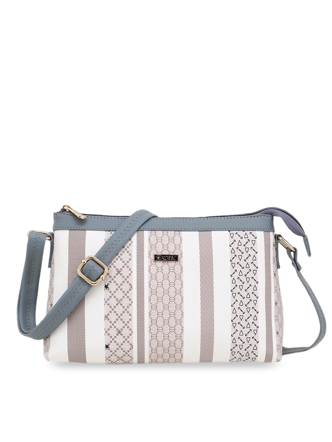 

Exotic White Striped Structured Sling Bag